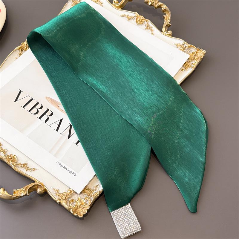New Luxury Design Solid Skinny Neckerchief Scarf For Women Satin Silk Ribbons Bandana Ladies Neck Tie Wrist Wrap Shawl Echarpe