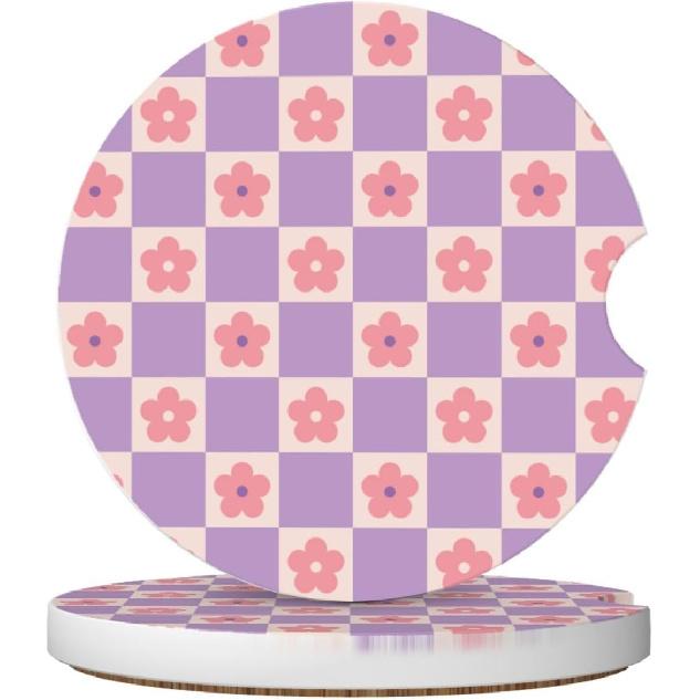 Pink Bow Car Coasters for Cup Holders,2 Pack Car Cup Holder Coasters for Car,Ceramic Absorbent Car Coaster with A Finger Notch and Cork Base,Car