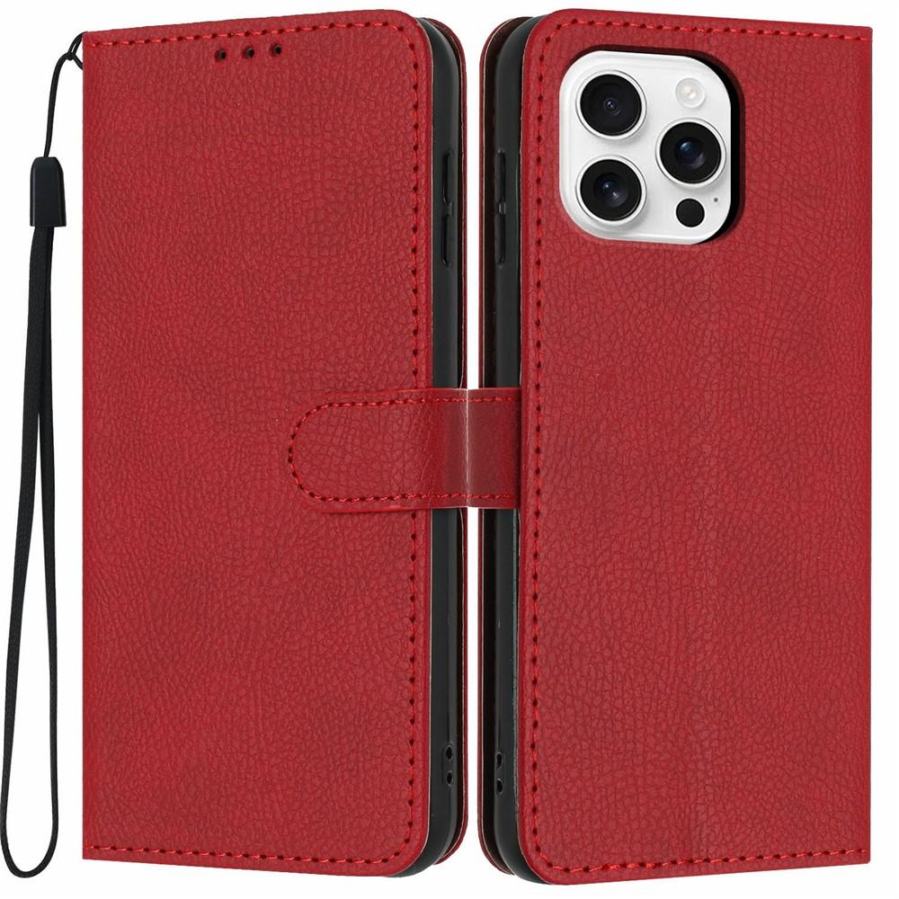 Wallet Case for iPhone 16 Pro - Leather/PU, Red, With Card Holder