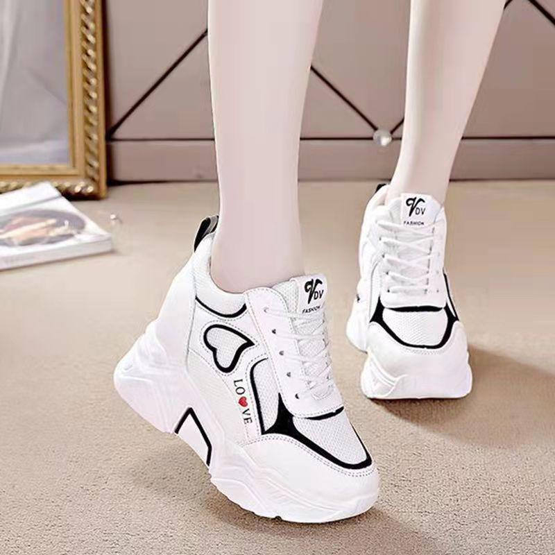 Кроссовки женские на толстой подошве, осенние, сетчатые, на шнуровке, спортивная обувь для баскетбола, удобная платформа, повседневная обувь для папы, нескользящая танкетка, вулканизированная