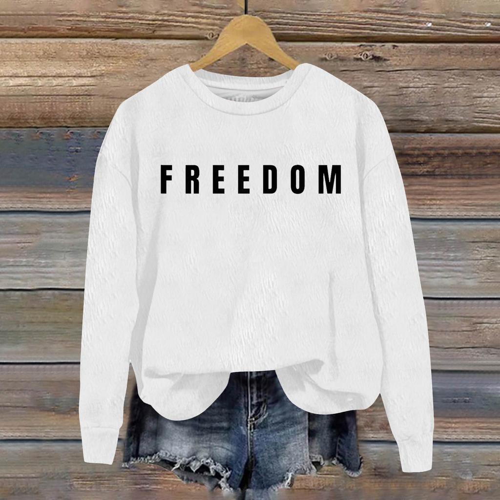 Ladies Fashion Casual Long Sleeve Printed Round Neck  Pullover Top