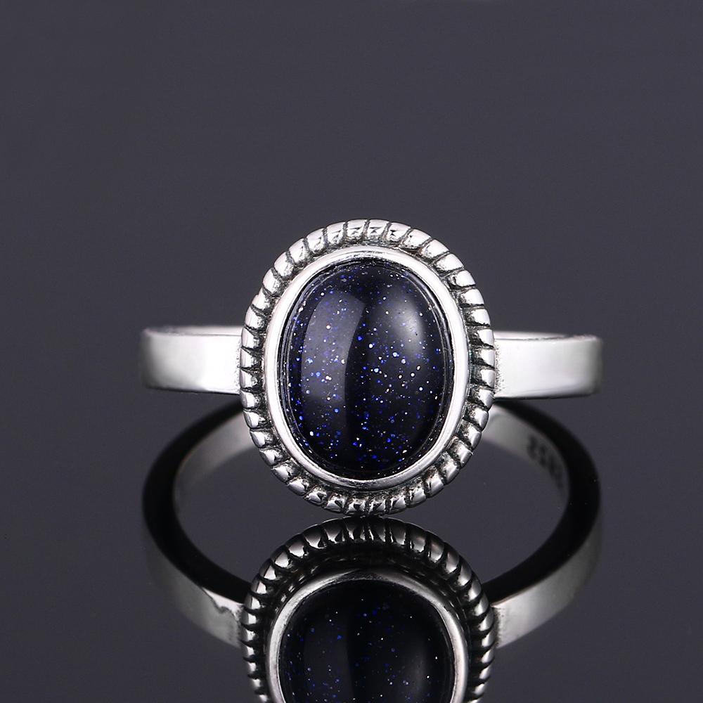 Серебряное кольцо S925 для женщин Овальное Круглое Каплевидное Натуральный Синий Песчаник Кольцо Подарок В форме Солнца Ретро Роскошное Тонкое Ювелирное изделие