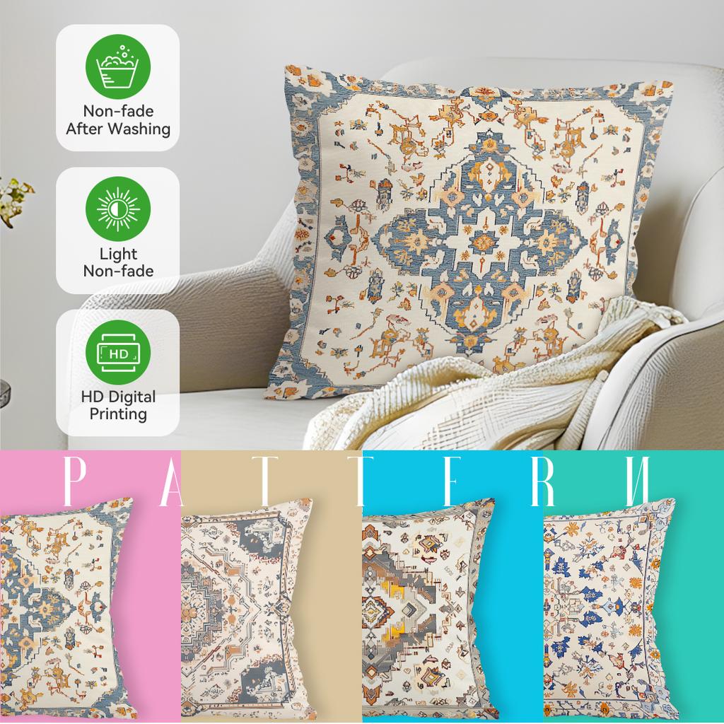 4 Pcs Bohemian Ethnic Style Carpet Single-Sided Printed Pillowcase Cushion Cover,Suitable For Living Room,Bedroom,Car Decoration