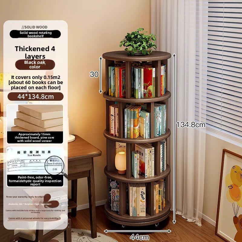 Solid Wood Rotating Bookshelf 360° Space Saving Multi Layer Home Office Library Storage Furniture Book Organizer