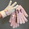 Bowknot Women Knitted Gloves Thicken Warmth Warm Mittens Elastic Winter Gloves