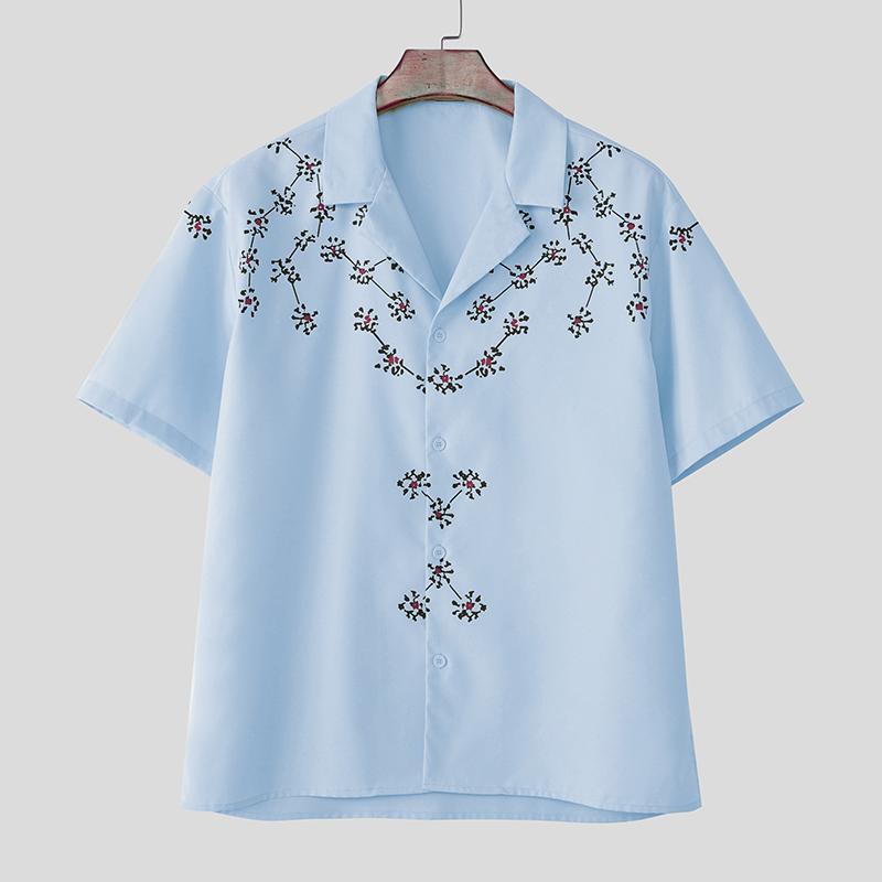 INCERUN Мужские летние рубашки поло на пуговицах с принтом, повседневные топы, уличная одежда