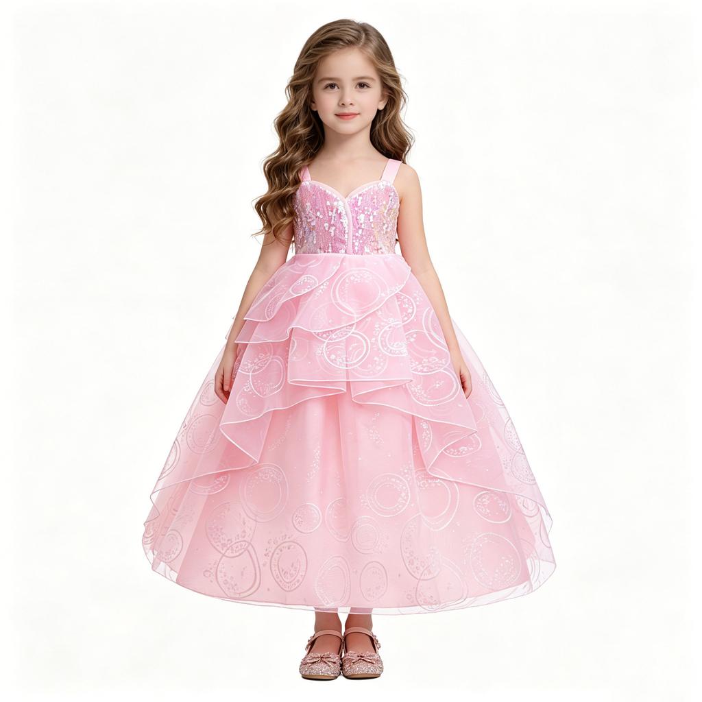 Wicked Glinda Cosplay Dress For Girls Pink Princess Evening Gown Kids Halloween Party Costume Wedding Formal Dress