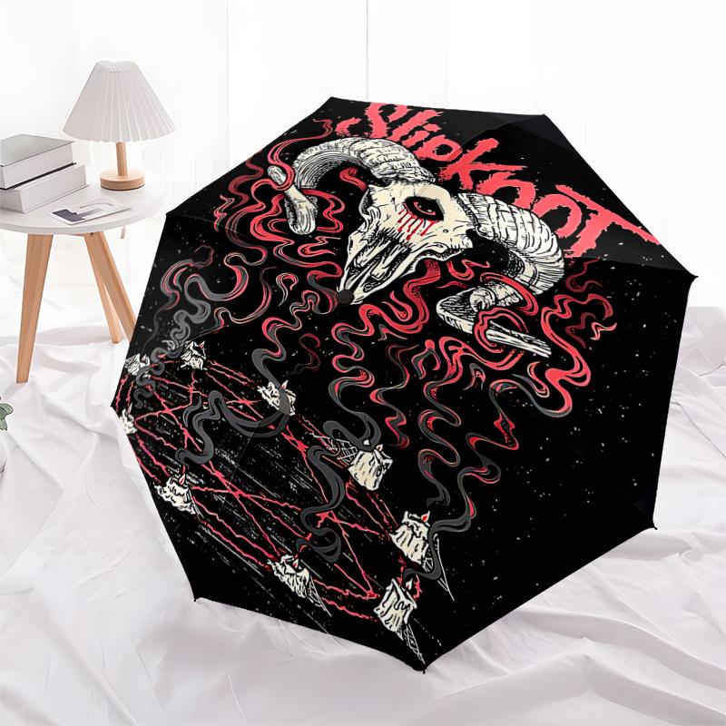 Slipknot Band Logo Automatic Opening Rain Umbrella - Portable 3-Fold Design with 8-Bone Iron Frame, Gift for Fans and Travelers0104338a