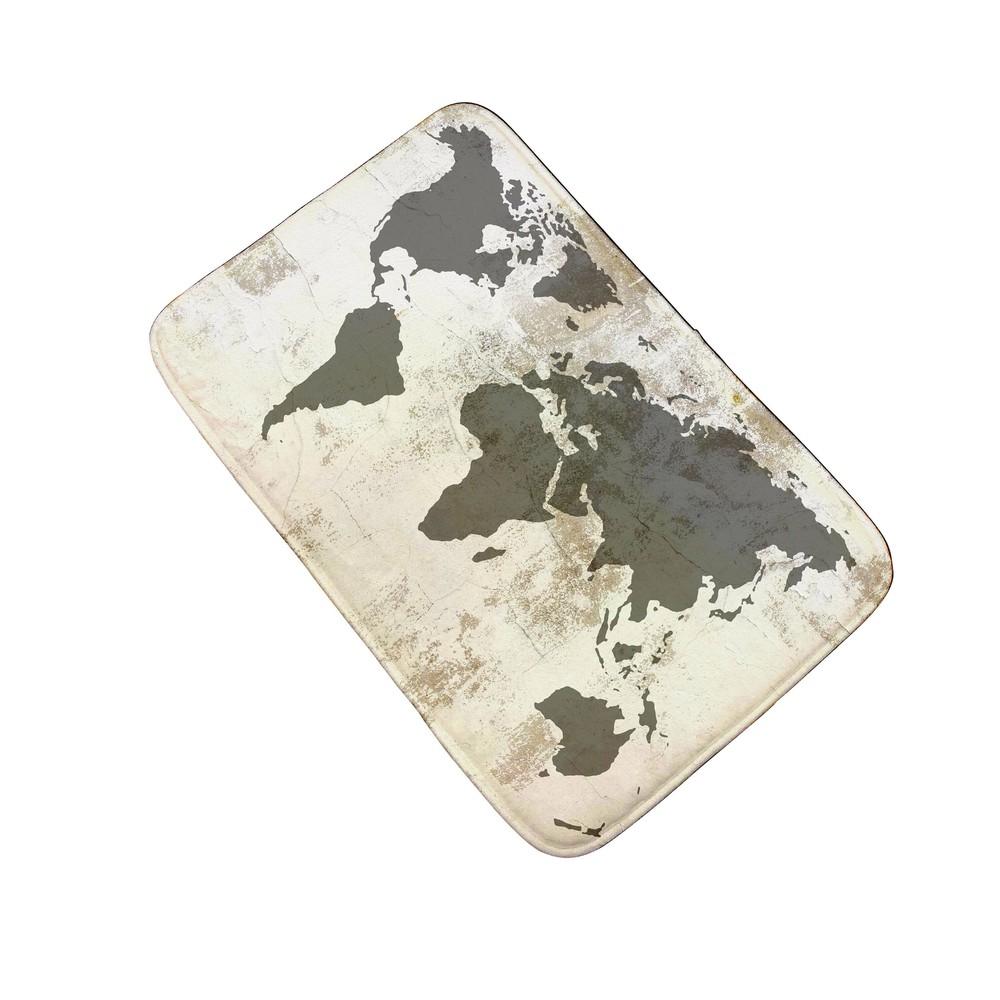 3D Printe Flannel Doormat Bath World Map Anti-Slip Water Absorption Floor Mat