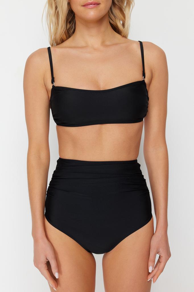 Женский новый сезон бикини черный без бретелек компактный хипстерский комплект бикини с высокой талией