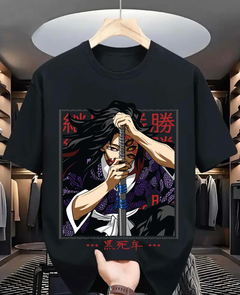 2026 Summer Demon Slayer Anime Kokushibo Printed Loose Shortsleeved Pure Cotton Childrens Tshirt Unisex Casual Loose Y2k
