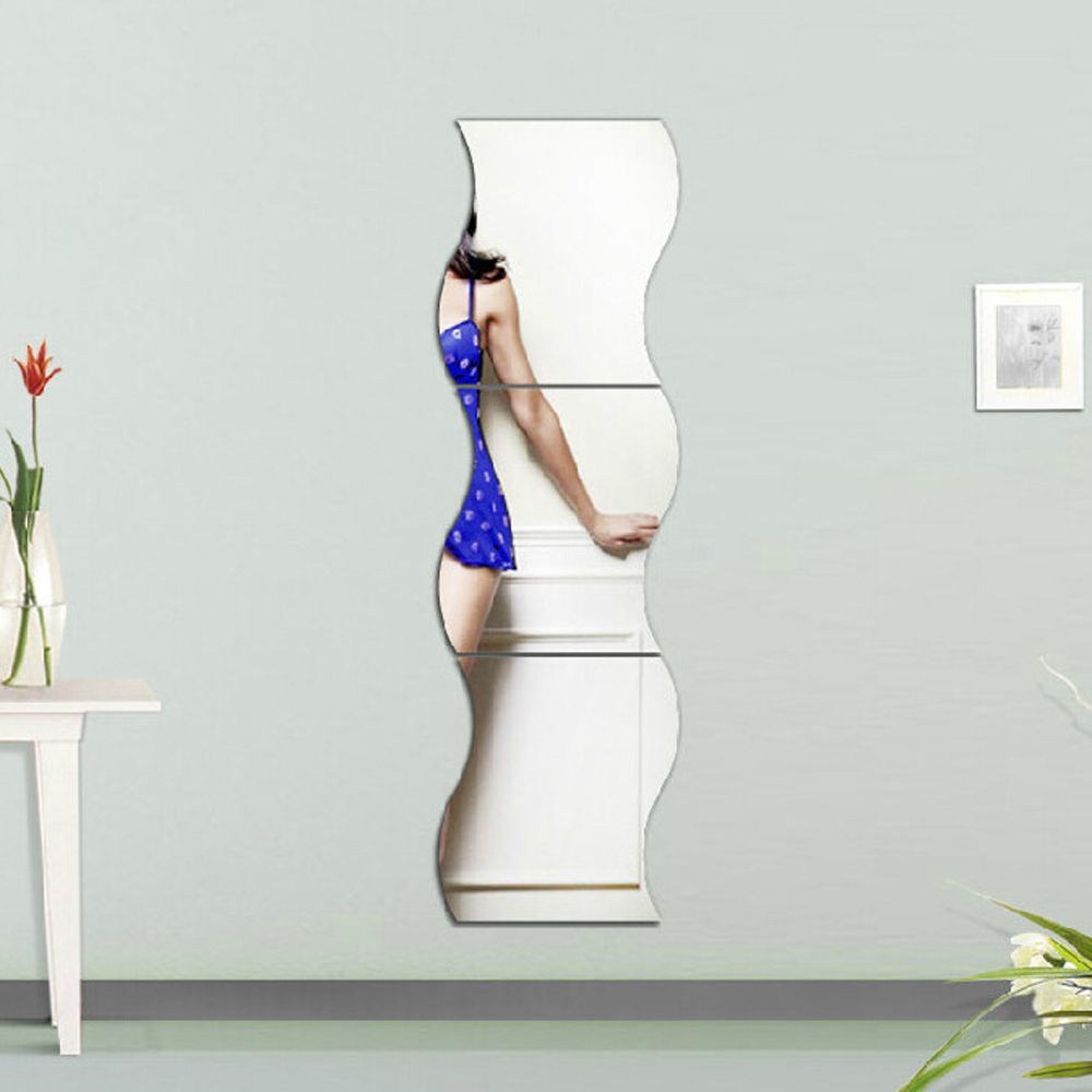 6Pcs Removable Acrylic 3D Wave Mirror Wall Sticker Home Decor Mural Decals