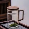 Glass Green Tea Brewed Tea Cup with Crescent Filtration Single Layer Transparent Cup Wooden Handle Household Large Capacity Flower Tea Cup