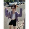 Purple New Hooded Long-sleeved Sweater Jacket for Women Early Autumn Loose Short Lazy Style Knitted Cardigan Top