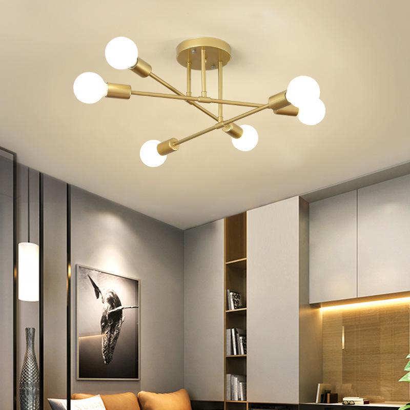Modern Industrial Multi-Head Wrought Iron Ceiling Light for Living Room or Bedroom