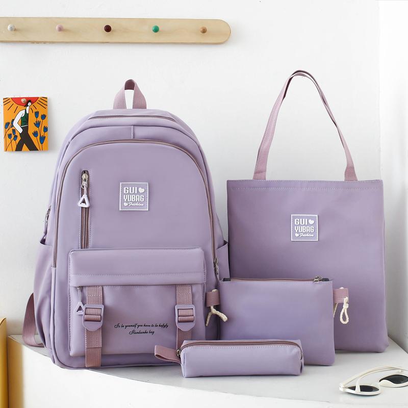Комплект из четырех рюкзаков, однотонный женский рюкзак большой вместимости, школьный рюкзак для школьников