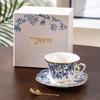 Элегантный кофейный набор из костяного фарфора синего и золотого цвета (чашка и блюдце)