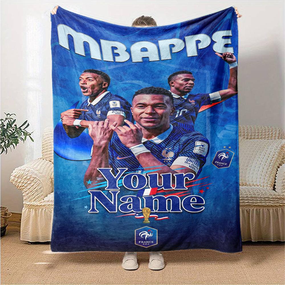 Mbappé Personalized Name Blanket Gift Customizable Blanket Soft & Cozy Versatile for Living Room Bed Office Livingroom Four Seasons Universal