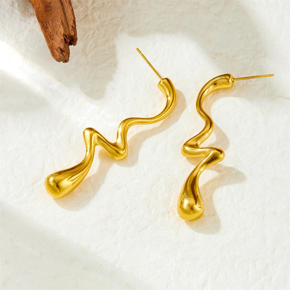 DIEYURO 316L Stainless Steel Golden Simple Irregular Water Droplets Pendant Necklace Earrings Set For Women Fashion Jewelry Gift