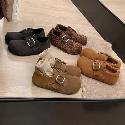 Коровья кожа~ виноградный ма внутренняя высота увеличение на 4 см леопардовый принт плюшевые одинарные туфли Birkenstocks женские осенне-зимние теплые хлопковые туфли