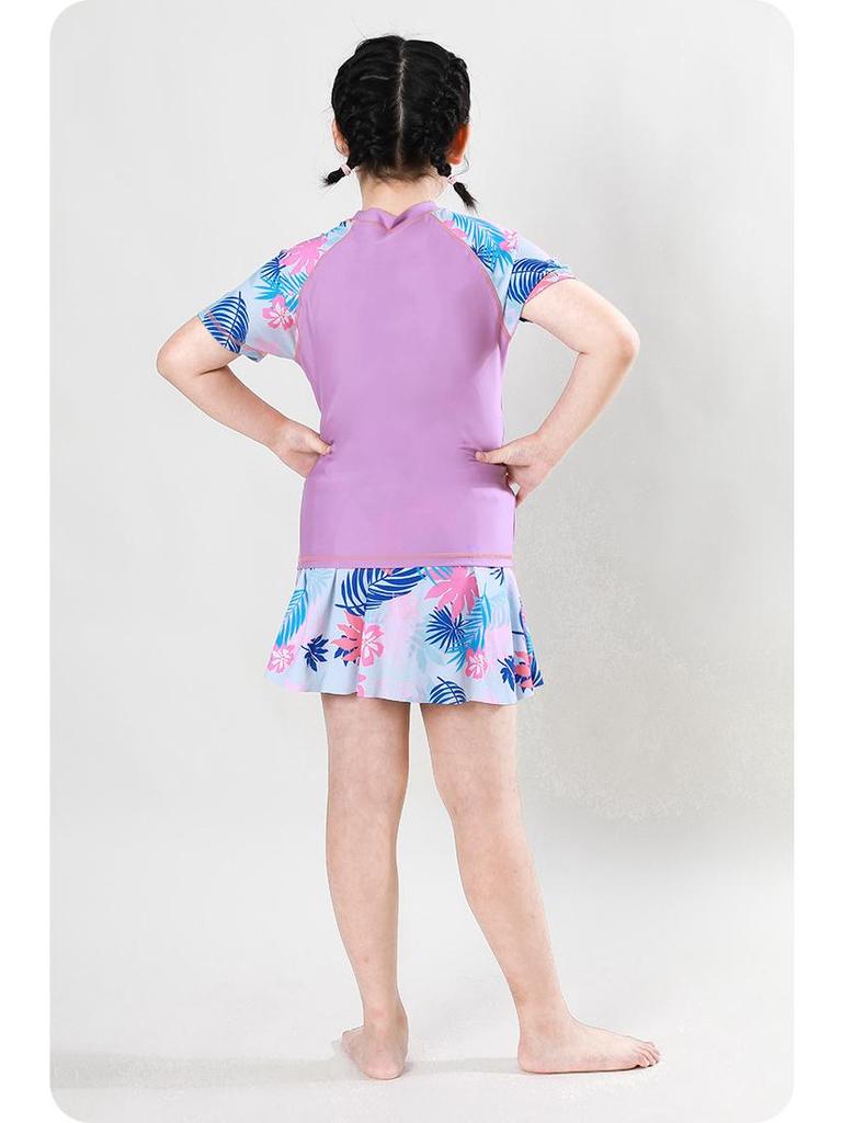 Plus Size Girls' Sun Protection Swimwear, Quick-Dry Split Design for Big Kids