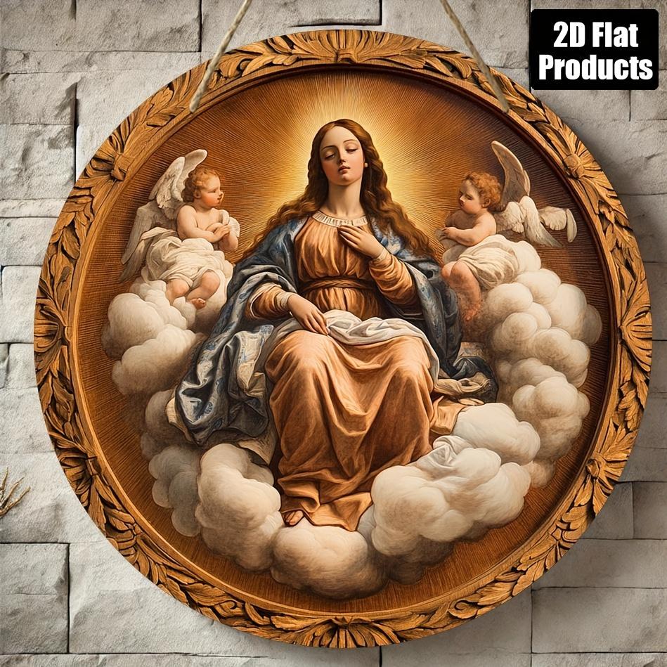 D Metal Sign Virgin Mary Religious Metal Wall Art Round Home Decor for Bar Kitchen Living Room Office Halloween Christmas Gi