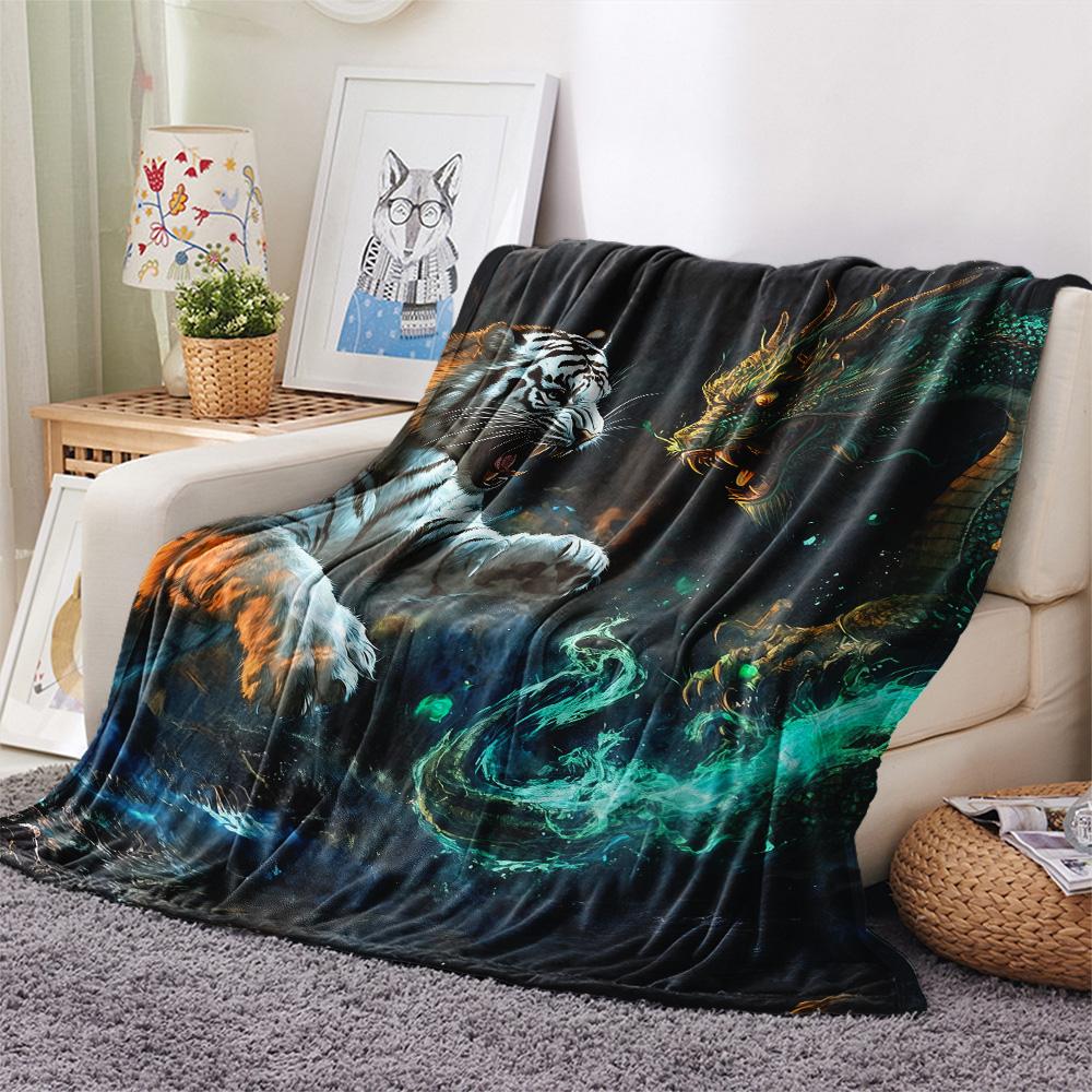 White Tiger Print Flannel Blanket, High quality Comfortable for All Seasons, Home Decor, Warmth and Comfort