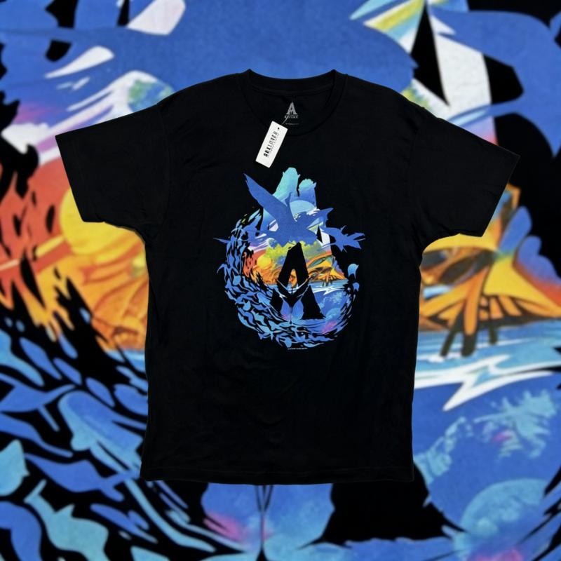 2025Лето Аватар Путь воды Пролет Коробка для обеда Черная футболка с коротким рукавом и принтом Размер L 100% Чистый хлопок Повседневная футболка с принтом