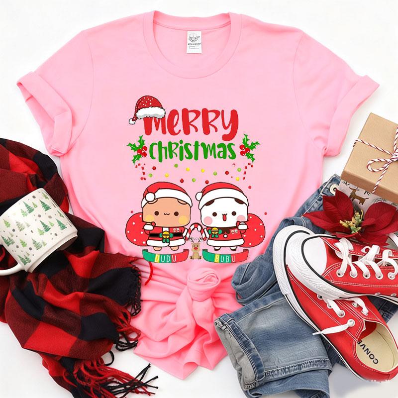 Merry Christmas Cute Bubu Dudu Cartoon Graphics Tshirt Popular Holiday Party Unisex Cotton Tees Trendy Funny Christmas Shirt