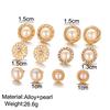 6Pairs/Set Women Round Hoop Jewelry Zircon Pearl Ear Stud Embroidery Rose Drop Dangle Earrings