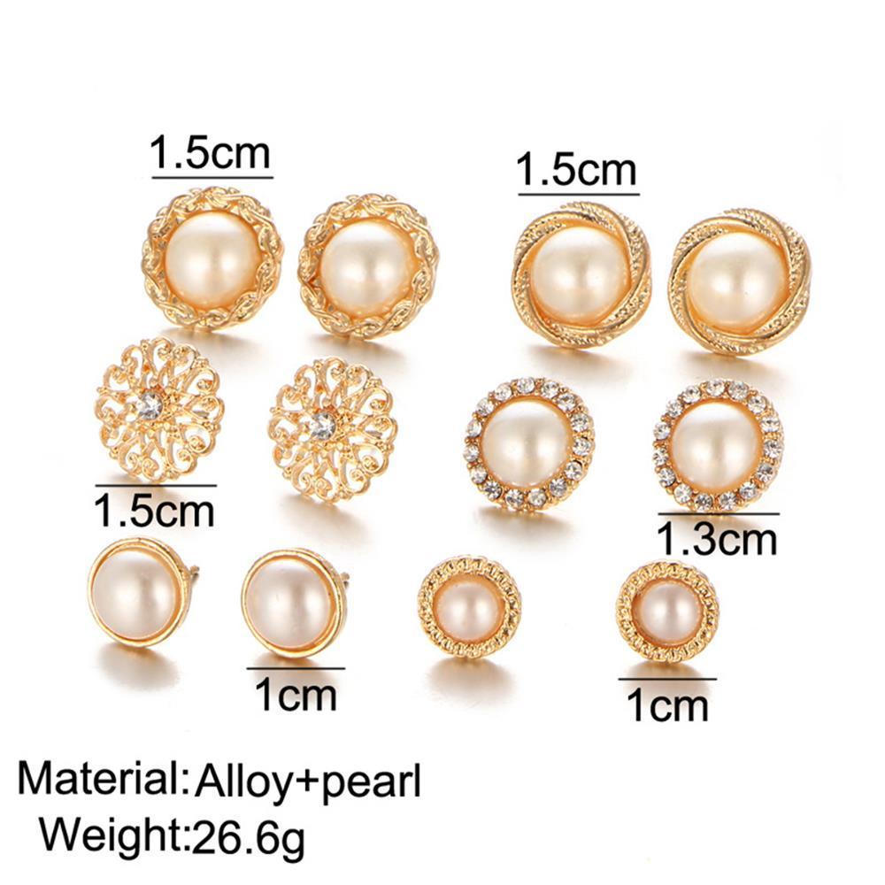 6Pairs/Set Women Round Hoop Jewelry Zircon Pearl Ear Stud Embroidery Rose Drop Dangle Earrings