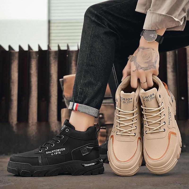 2024 осень и зима новая мужская кожаная обувь Мартин с высоким верхом, модные уличные рабочие повседневные короткие ботинки, мужские ботинки на толстой подошве