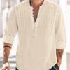 Long Sleeve Men Solid Color Buttons Pleated Shirts Mens Spring Fall Tops White Black Cotton Linen Shirt Man