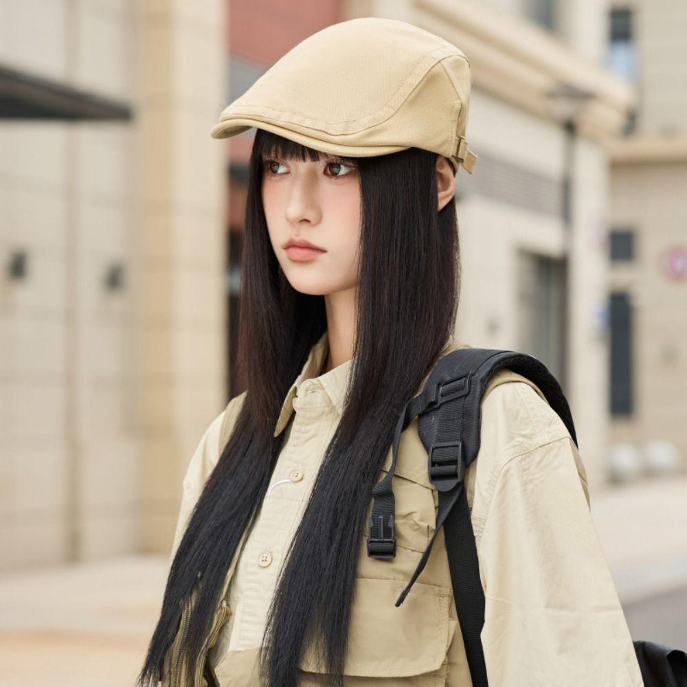 Retro Solid Color Men Beret Hat Adjustable Korean Style Mesh Flat Cap Sunscreen British Style Forward Peaked Cap Men