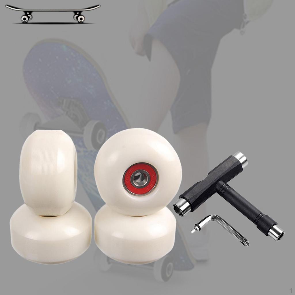 4 Pieces 95A Skateboard Wheels 608 9, Multi-Functional Wrench for Adjusting Axle Nuts, Mounting