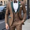 Новый мужской коричневый костюм однобортный приталенный пиджак брюки банкетный костюм костюм для выступлений