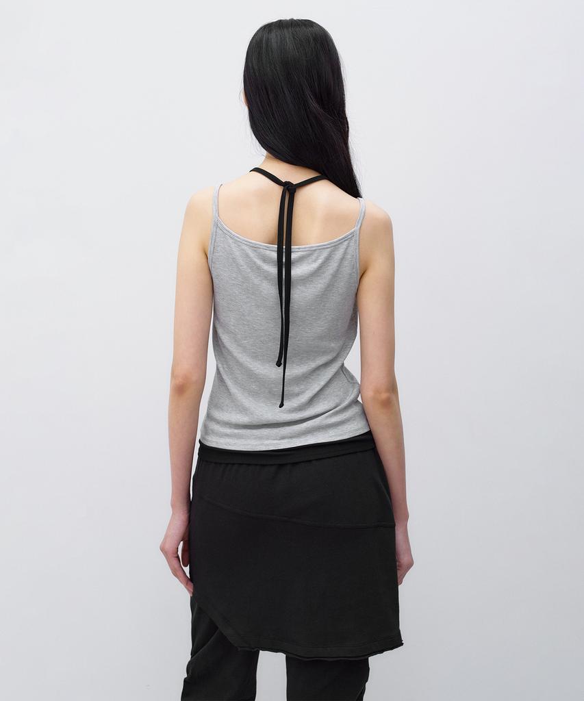 INSILENCE WOMEN Layered Henley Neck Sleeveless Melange Grey