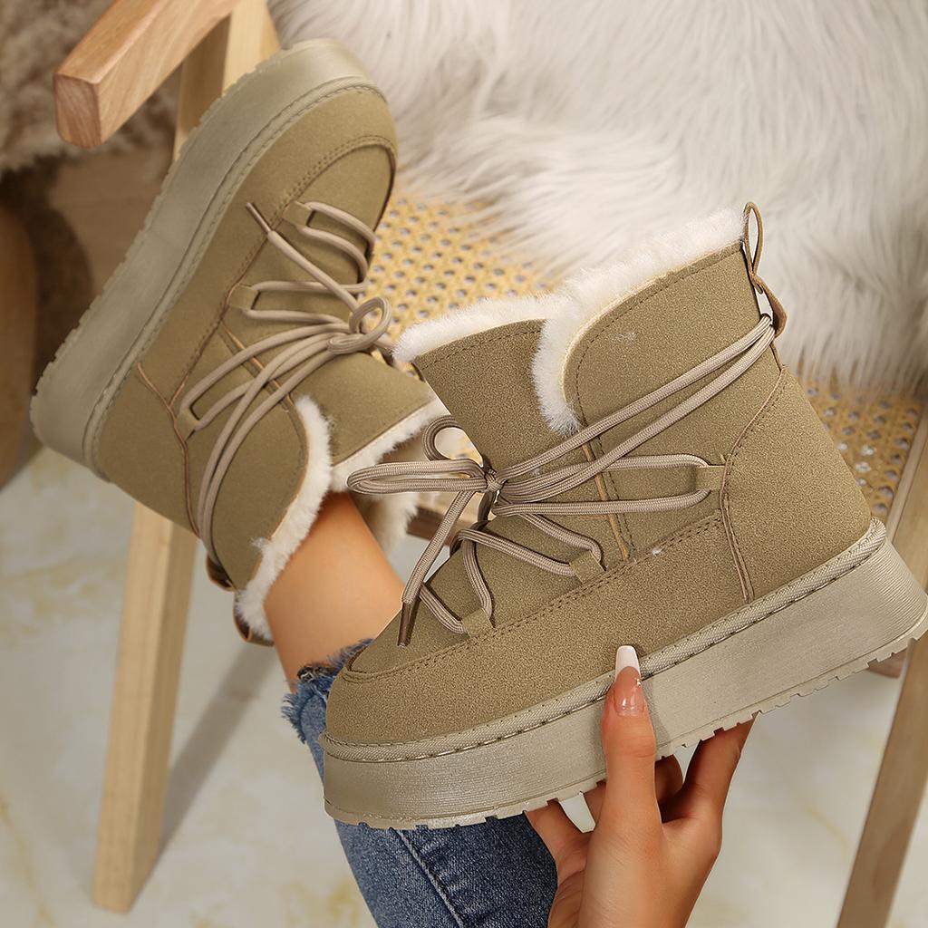 Новые зимние туфли с круглым носком, толстым дном спереди, без застежек, модные повседневные короткие теплые хлопковые туфли на шнуровке, женские зимние ботинки