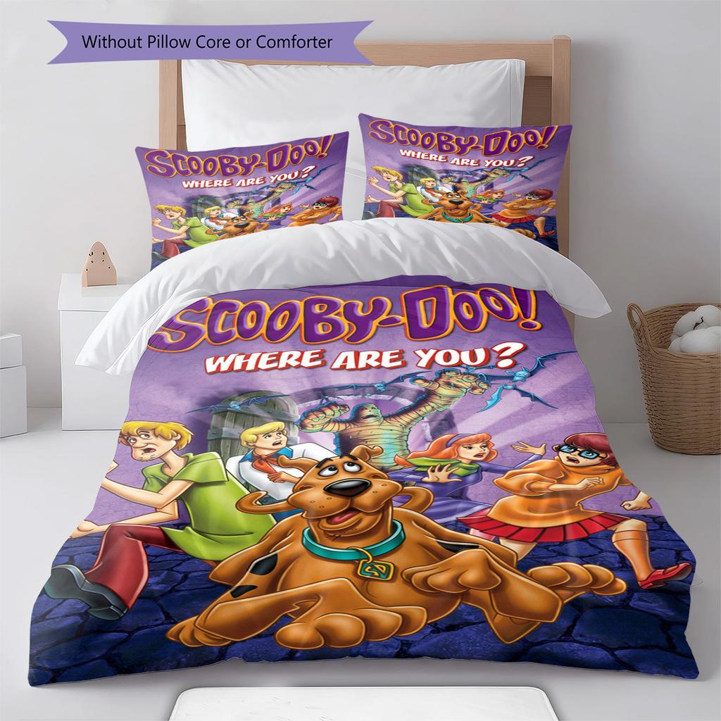 Scoobydoo Pattern Bedding Set Quilt Cover Pillowcase Home Decor Gift (1 * duvet cover + 2 * pillowcase, without core)