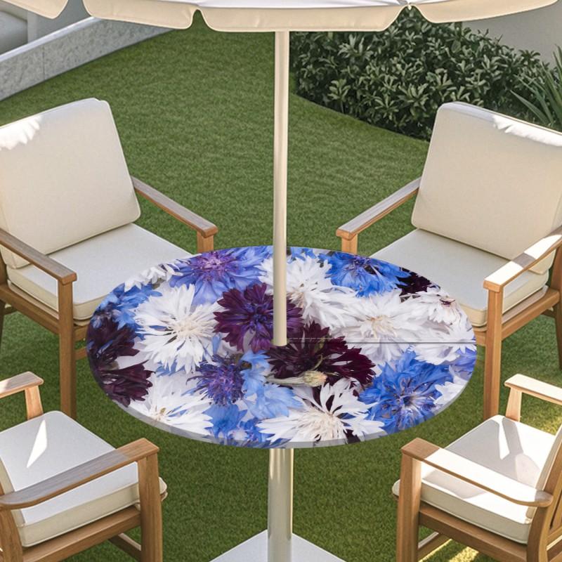 Outdoor Round Table Cover With Floral Leaf Print Waterproof Elastic Hem Patio Garden Dining