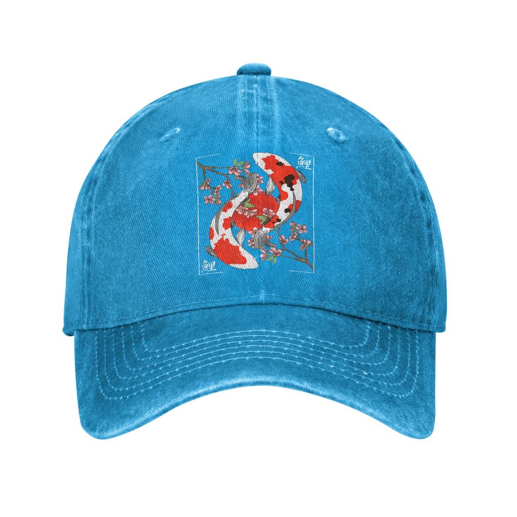 Japanese Koi Carp Fish Cherry Blossom Baseball Caps Vintage Distressed Cotton Sun Cap for Unisex Women Summer Gift Hats Cap