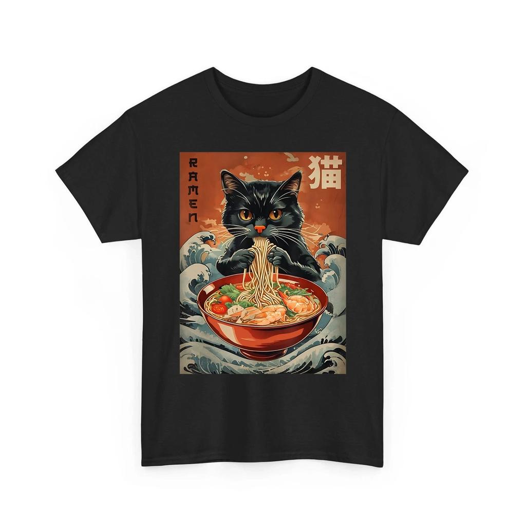 Cat Ramen Japanese Funny Graphic Tees Kawaii Cat Anime Unisex 100% Cotton T-shirt Mens Tees Top