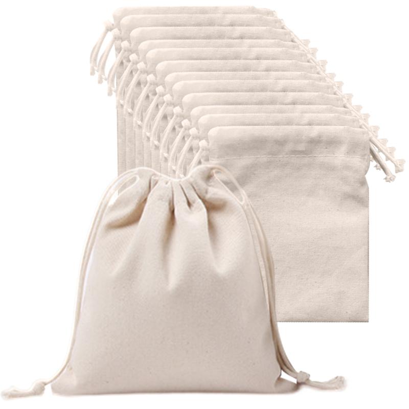 12 шт., хлопковая сумка для хранения своими руками, 4 размера, портативная, однотонная, на шнурке, дизайн, рождественский праздничный подарок