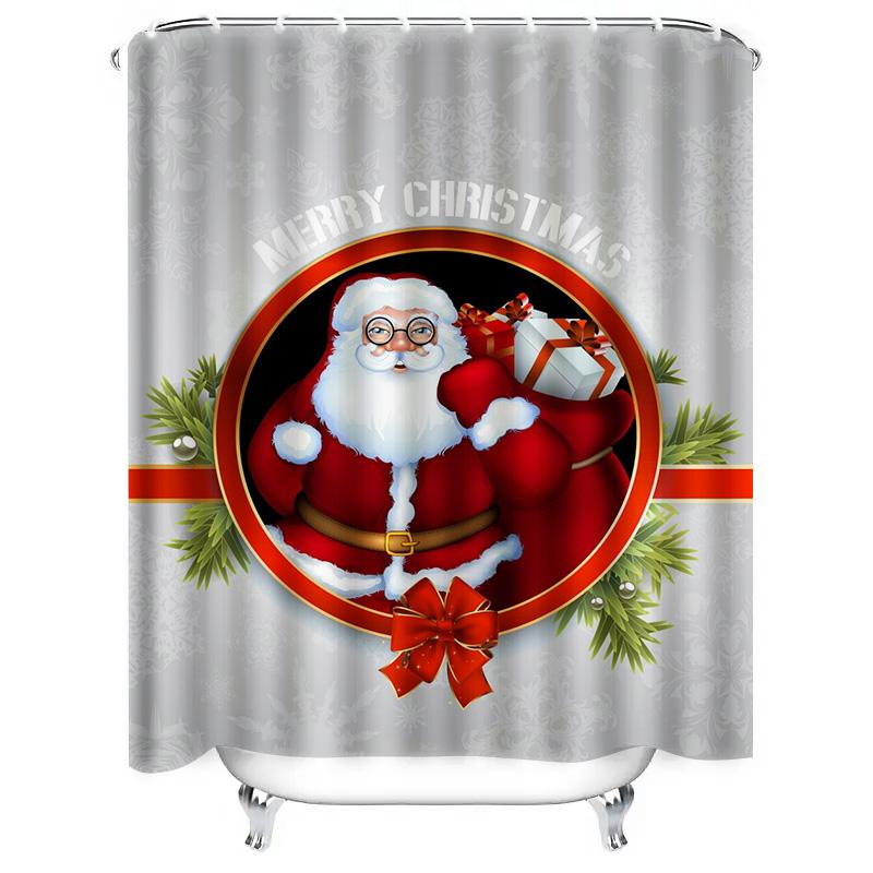 TU Santa Claus Christmas Shower Curtain Festive Holiday Bathroom Decor Reindeer Snowman Winter Theme Waterproof Home Textile Gif