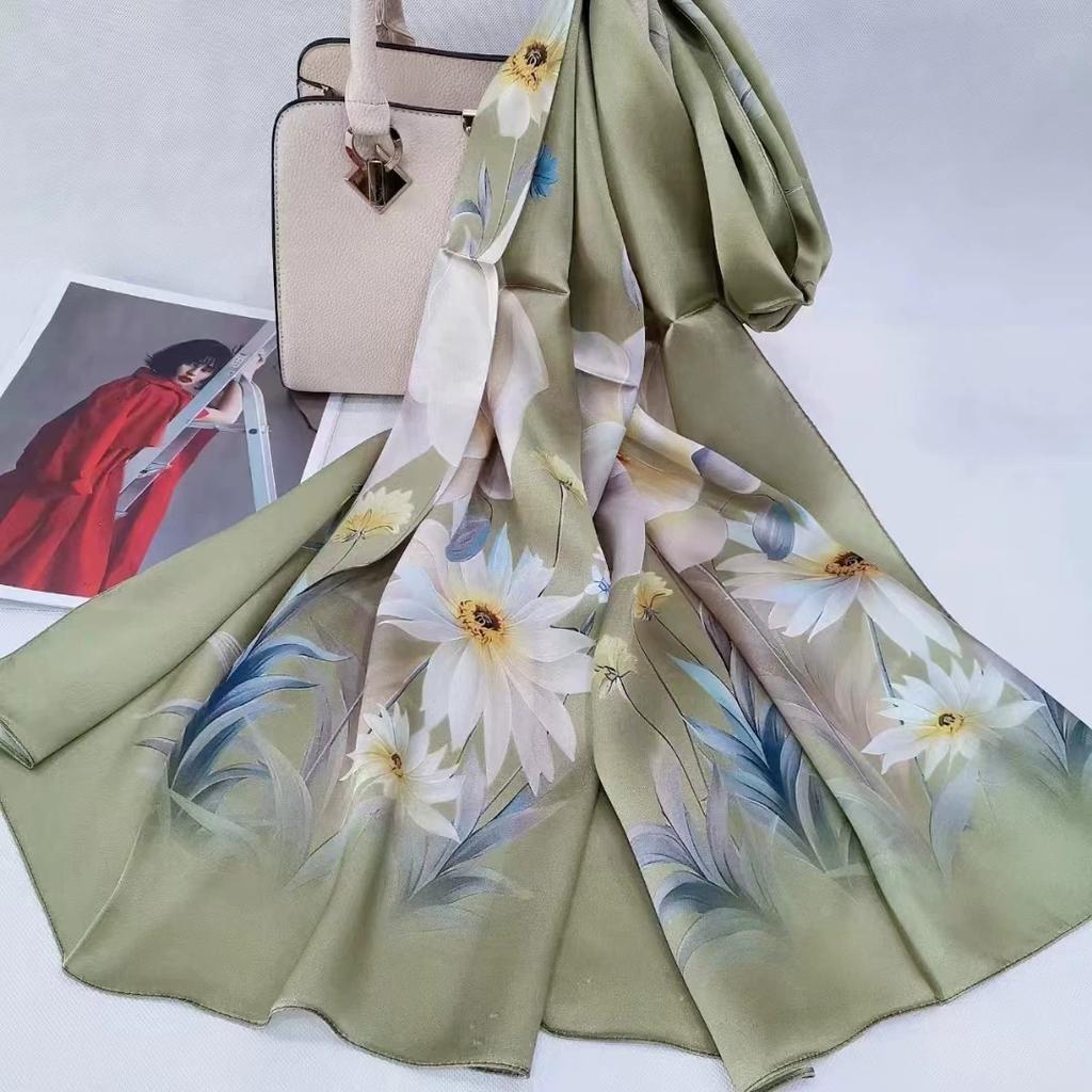 Высокое качество 100% шелковый шарф шаль хиджаб обертывание женский цветочный весна лето пляж шелковые шарфы