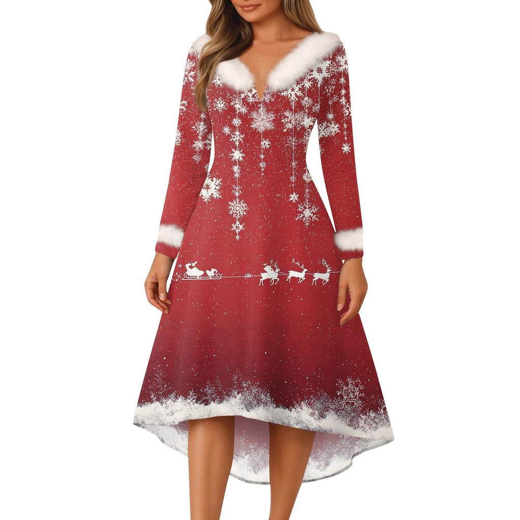 Рождественские платья с принтом для женщин, винтажное рождественское платье миди, повседневные платья, коктейльное платье, вечерние праздничные платья