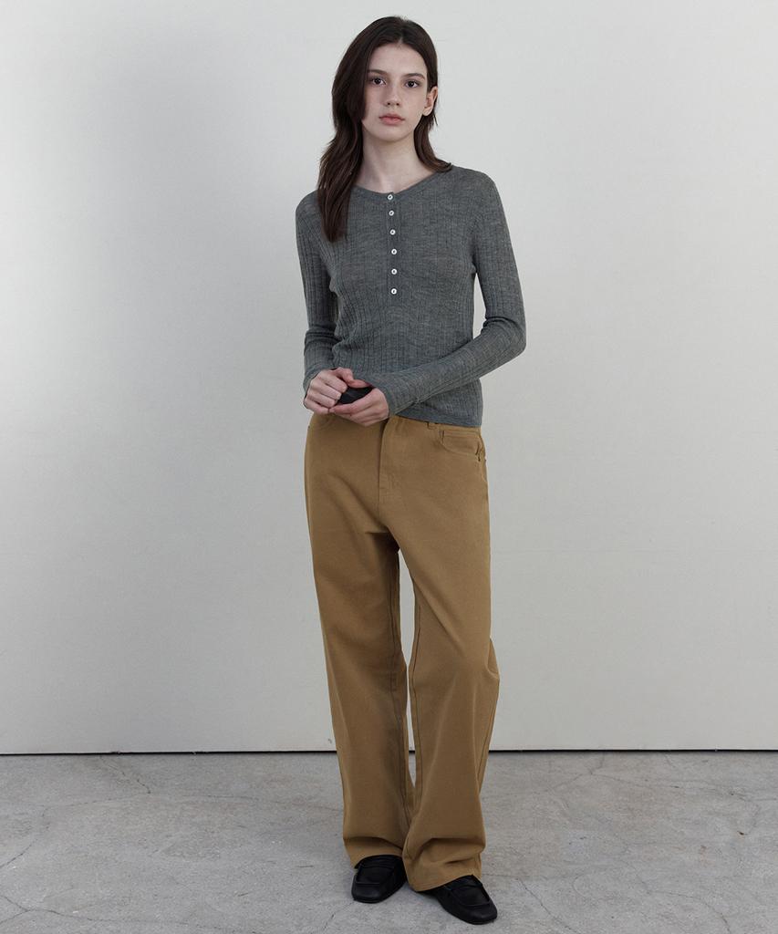 WEDNESDAYOASISFORWOMEN Vero Ribbed Henley Neck Knit_Gray(Wcb6Kn115)
