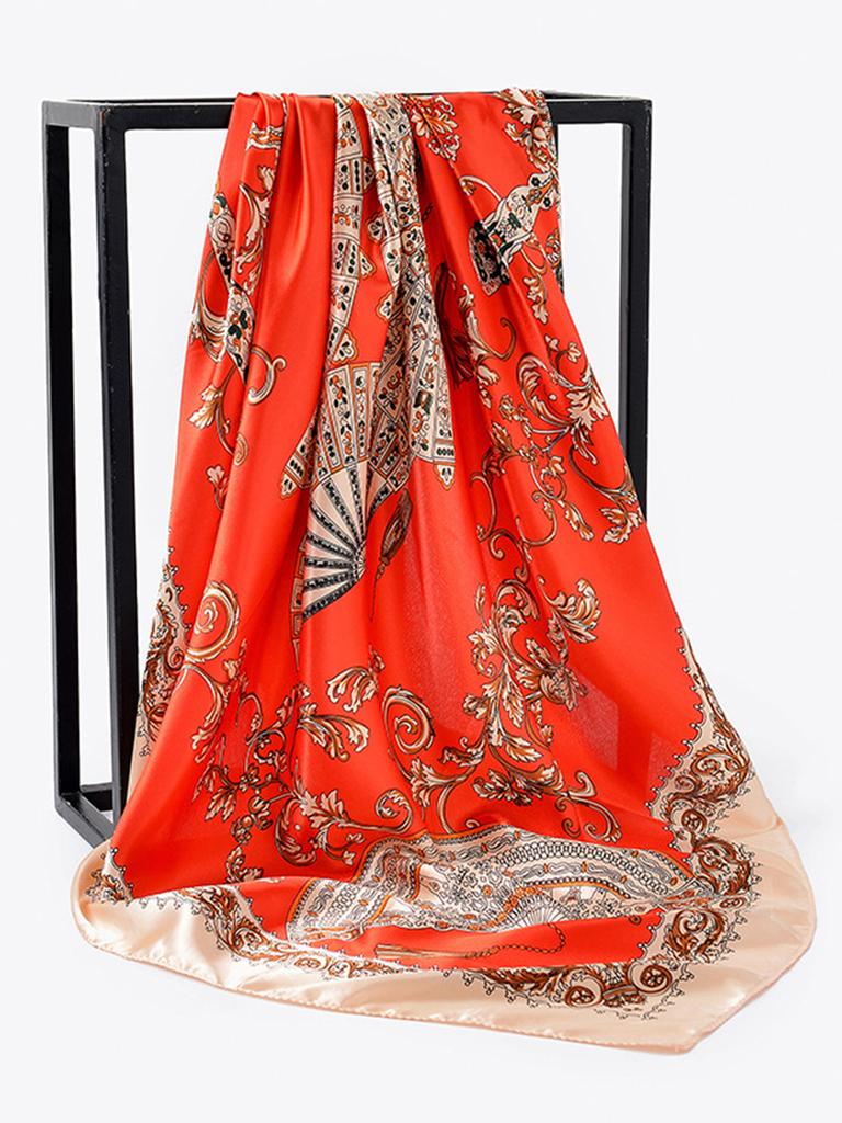 Square Silk Scarf Women Luxury Brand Satin Print Hijab Scarves Muslim Pareo Bandana Female Shawl Wrap Headband Foulard 90*90cm