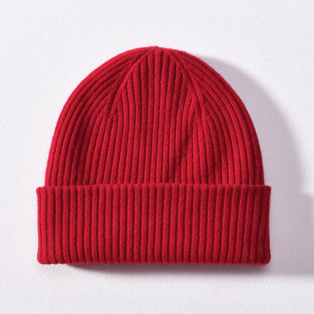Solid color% wool knitted hat classic striped double-layer warm autumn and winter men's and women's versatile wool hat