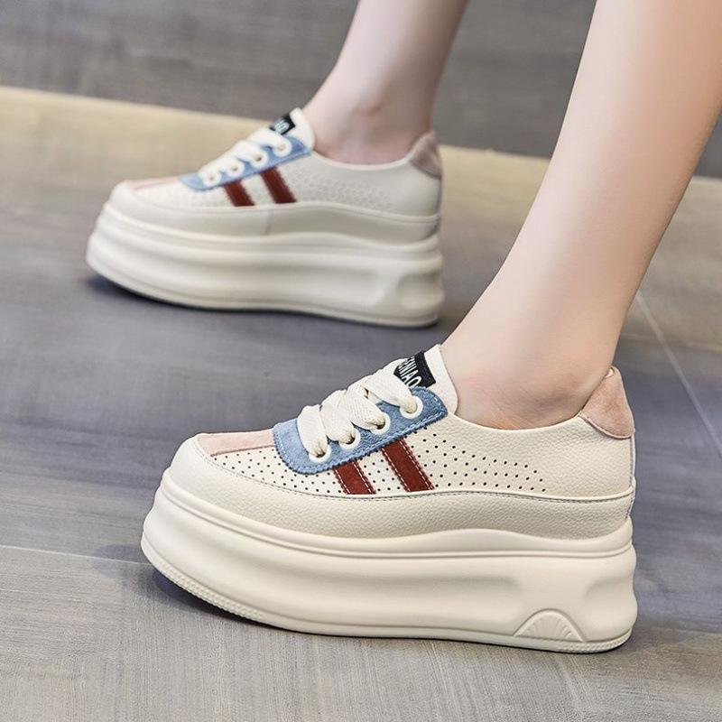 Thick-soled Little White Shoes Women's Hollow Breathable Board Shoes 2025 Summer New Inner Height-increasing Women's Shoes Small Casual Shoes